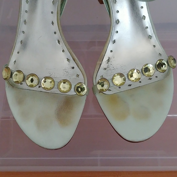 BCBG Satin bejeweled light green sandals - Picture 2 of 5